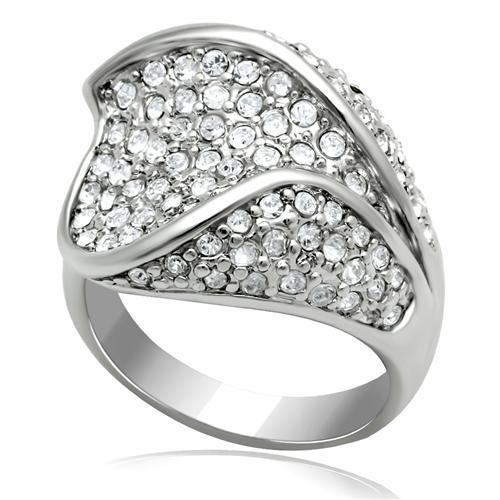 MALO2105 - Rhodium Brass Ring with Top Grade Crystal  in Clear