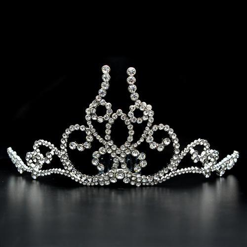 MALO2112 - Imitation Rhodium Brass Tiaras & Hair Clip with Top Grade Crystal  in Clear