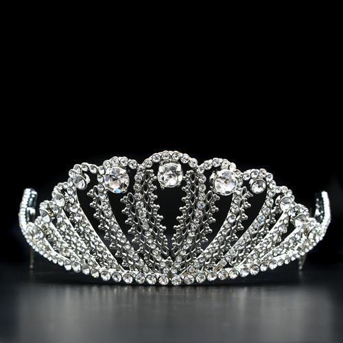 MALO2114 - Imitation Rhodium Brass Tiaras & Hair Clip with Top Grade Crystal  in Clear