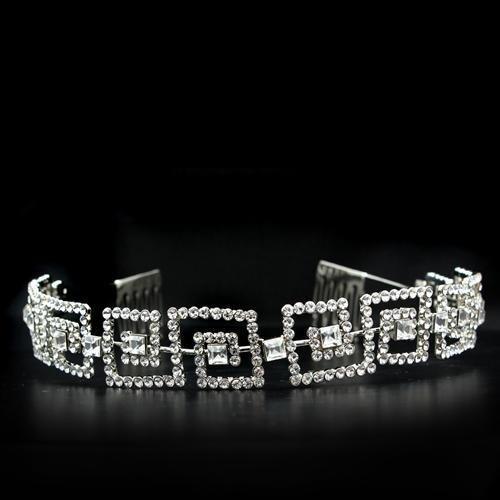 MALO2116 - Imitation Rhodium Brass Tiaras & Hair Clip with Top Grade Crystal  in Clear