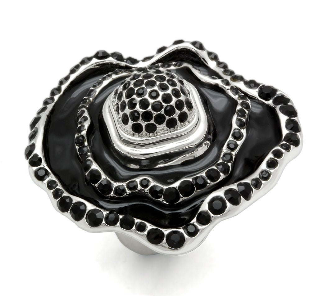 MALO2157 - Rhodium Brass Ring with Top Grade Crystal  in Jet