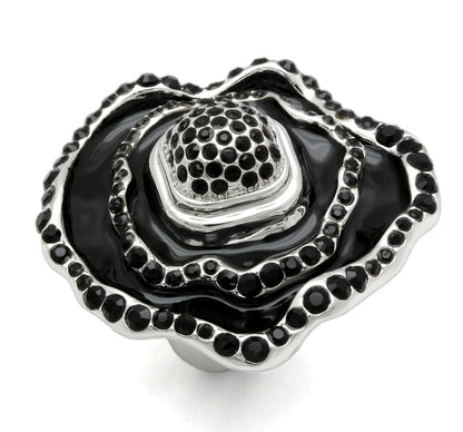 MALO2157 - Rhodium Brass Ring with Top Grade Crystal  in Jet