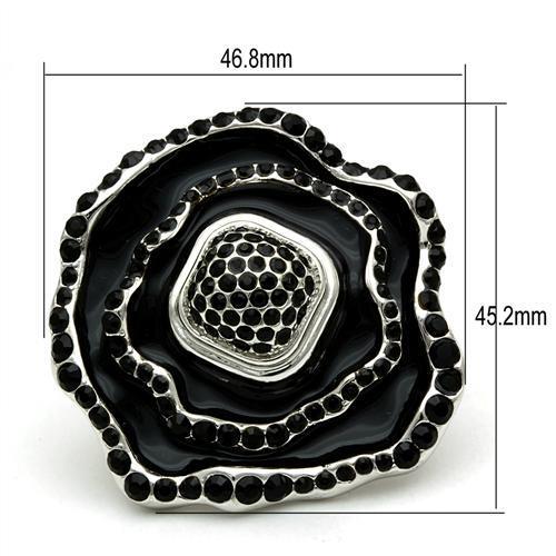 MALO2157 - Rhodium Brass Ring with Top Grade Crystal  in Jet