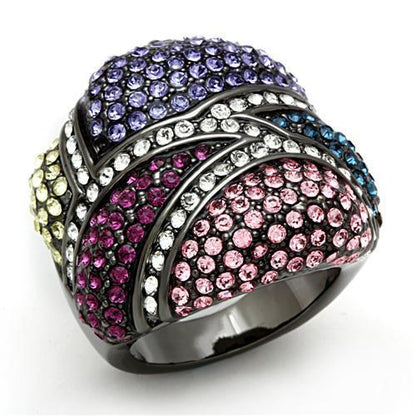 MALO2174 - TIN Cobalt Black Brass Ring with Top Grade Crystal  in Multi Color