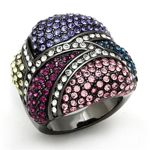 MALO2174 - TIN Cobalt Black Brass Ring with Top Grade Crystal  in Multi Color