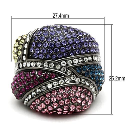 MALO2174 - TIN Cobalt Black Brass Ring with Top Grade Crystal  in Multi Color