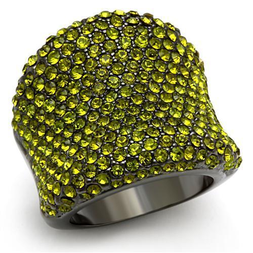 MALO2185 - TIN Cobalt Black Brass Ring with Top Grade Crystal  in Olivine color