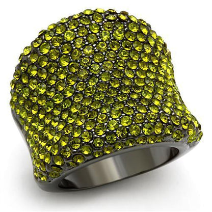 MALO2185 - TIN Cobalt Black Brass Ring with Top Grade Crystal  in Olivine color