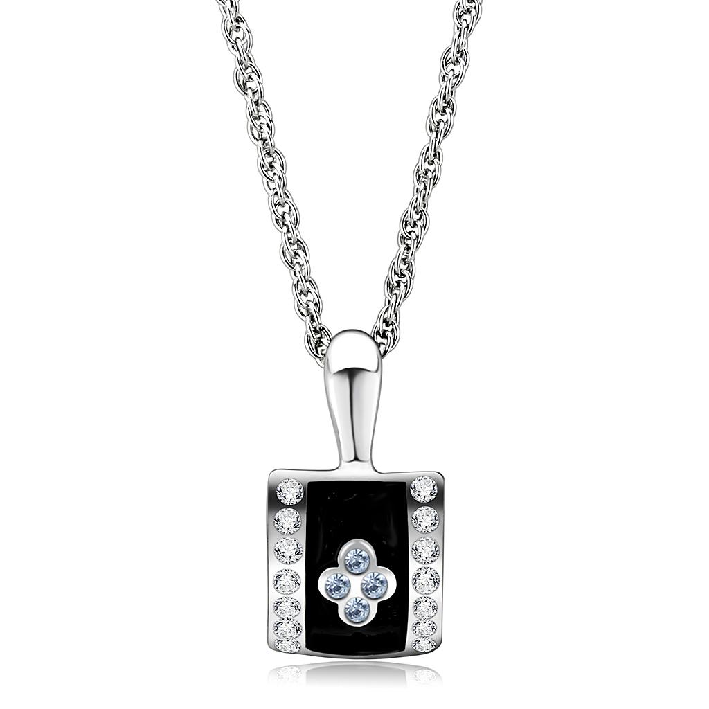 MALO224 Rhodium Brass Chain Pendant with Top Grade Crystal in Sea Blue