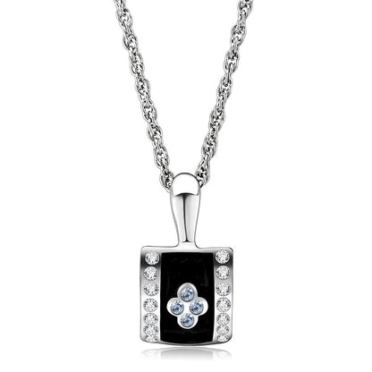 MALO224 Rhodium Brass Chain Pendant with Top Grade Crystal in Sea Blue