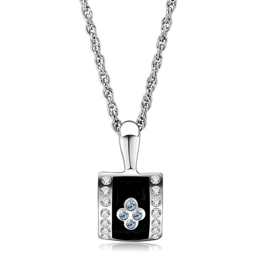 MALO224 Rhodium Brass Chain Pendant with Top Grade Crystal in Sea Blue