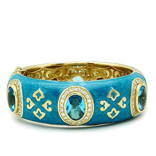 MALO2250 - Gold Brass Bangle with Synthetic Synthetic Glass in Sea Blue