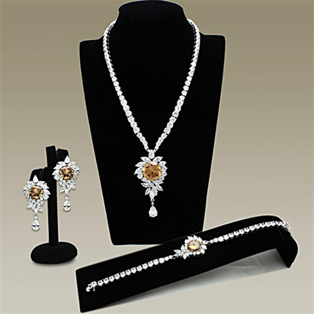 MALO2323 - Rhodium Brass Jewelry Sets with AAA Grade CZ  in Champagne