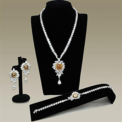 MALO2323 - Rhodium Brass Jewelry Sets with AAA Grade CZ  in Champagne