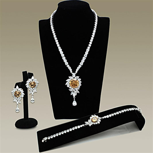 MALO2323 - Rhodium Brass Jewelry Sets with AAA Grade CZ  in Champagne