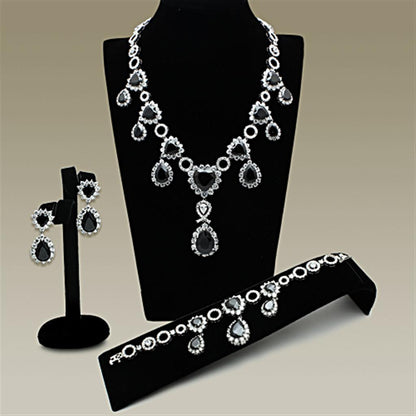 MALO2325 - Rhodium Brass Jewelry Sets with AAA Grade CZ  in Jet