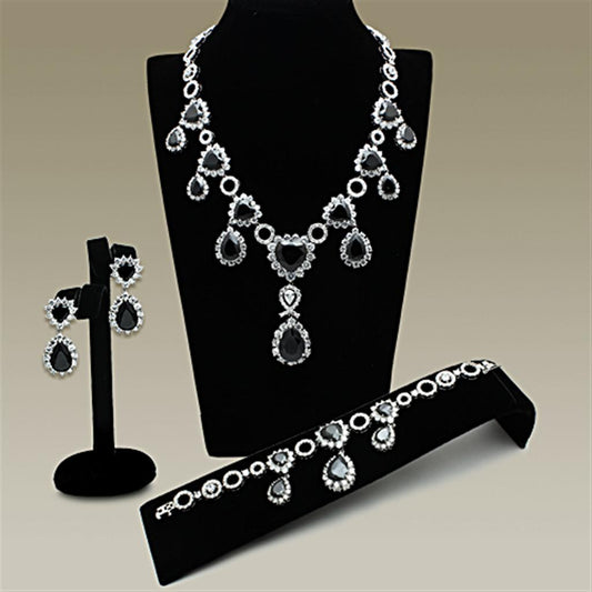 MALO2325 - Rhodium Brass Jewelry Sets with AAA Grade CZ  in Jet