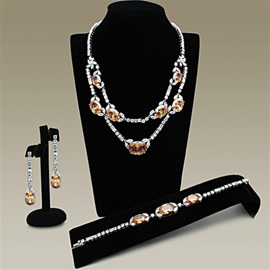 MALO2326 - Rhodium Brass Jewelry Sets with AAA Grade CZ  in Champagne