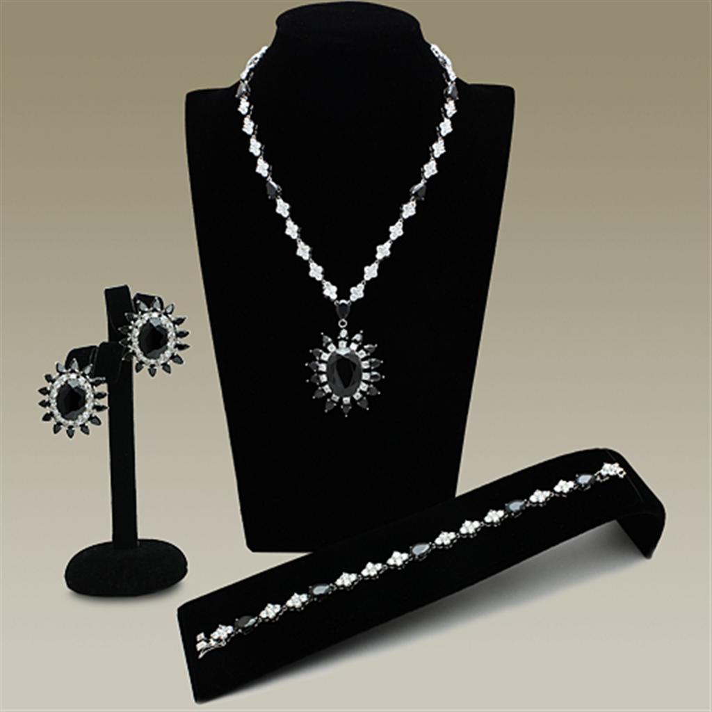 MALO2330 - Rhodium Brass Jewelry Sets with AAA Grade CZ  in Jet