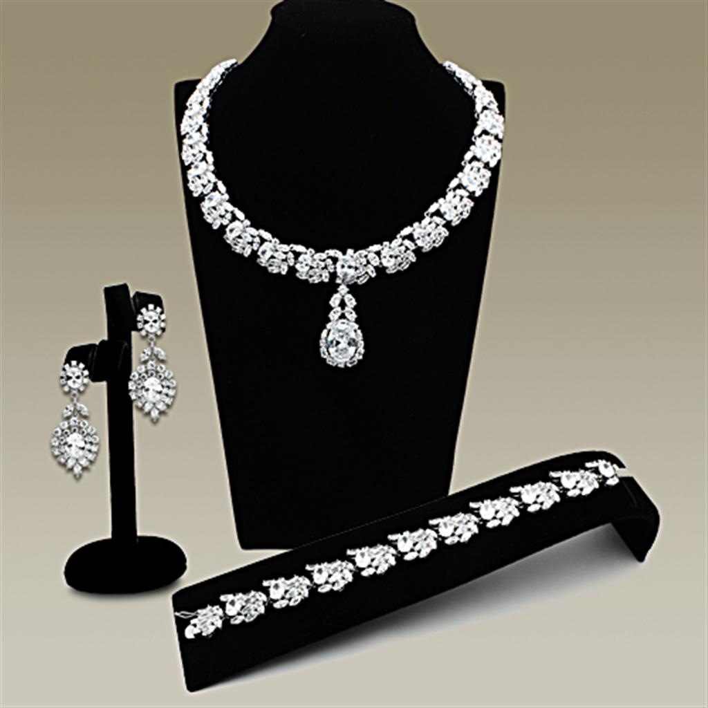 MALO2333 - Rhodium Brass Jewelry Sets with AAA Grade CZ  in Clear