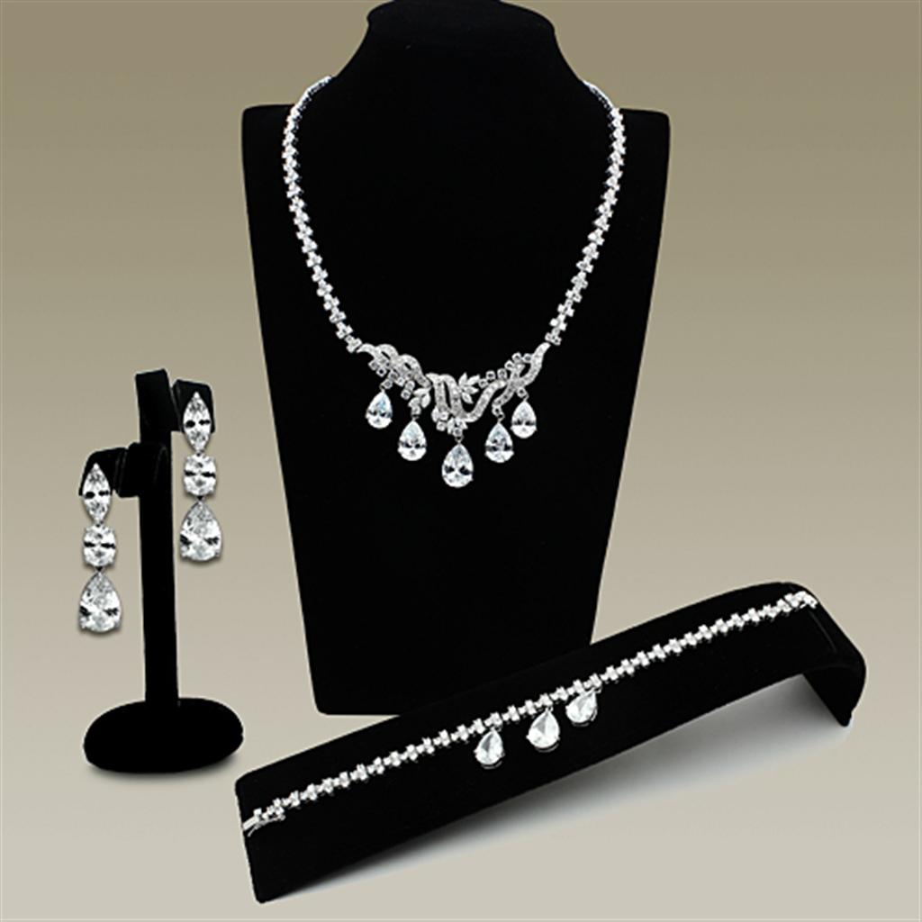 MALO2334 - Rhodium Brass Jewelry Sets with AAA Grade CZ  in Clear