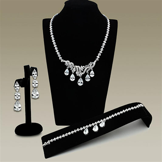 MALO2334 - Rhodium Brass Jewelry Sets with AAA Grade CZ  in Clear