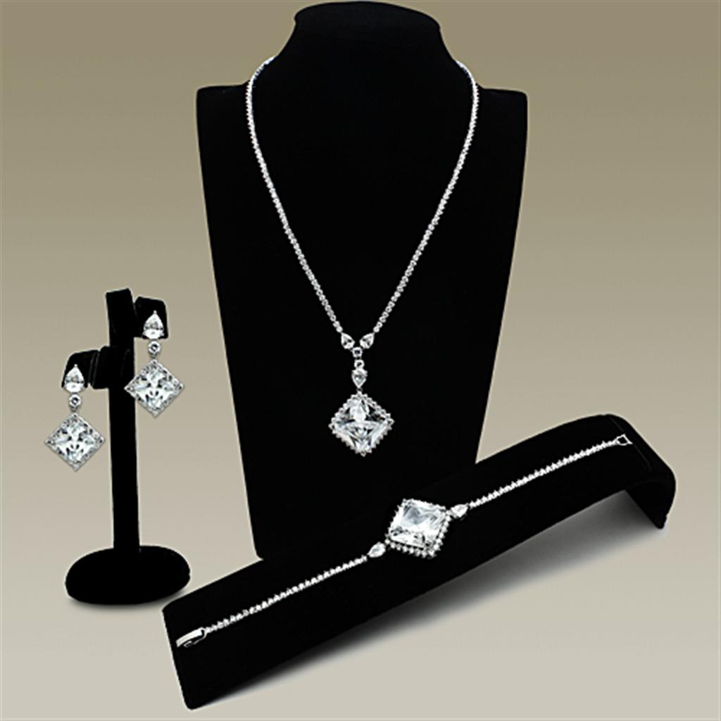 MALO2341 - Rhodium Brass Jewelry Sets with AAA Grade CZ  in Clear
