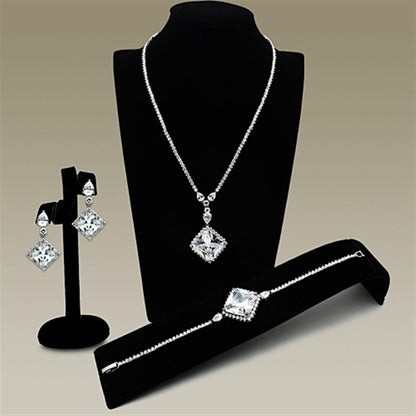 MALO2341 - Rhodium Brass Jewelry Sets with AAA Grade CZ  in Clear