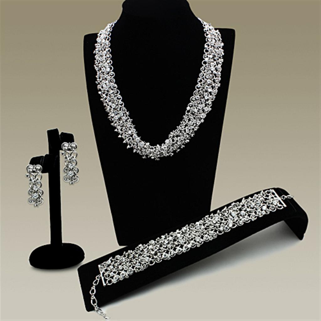 MALO2344 - Rhodium Brass Jewelry Sets with AAA Grade CZ  in Clear