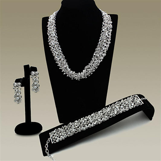 MALO2344 - Rhodium Brass Jewelry Sets with AAA Grade CZ  in Clear