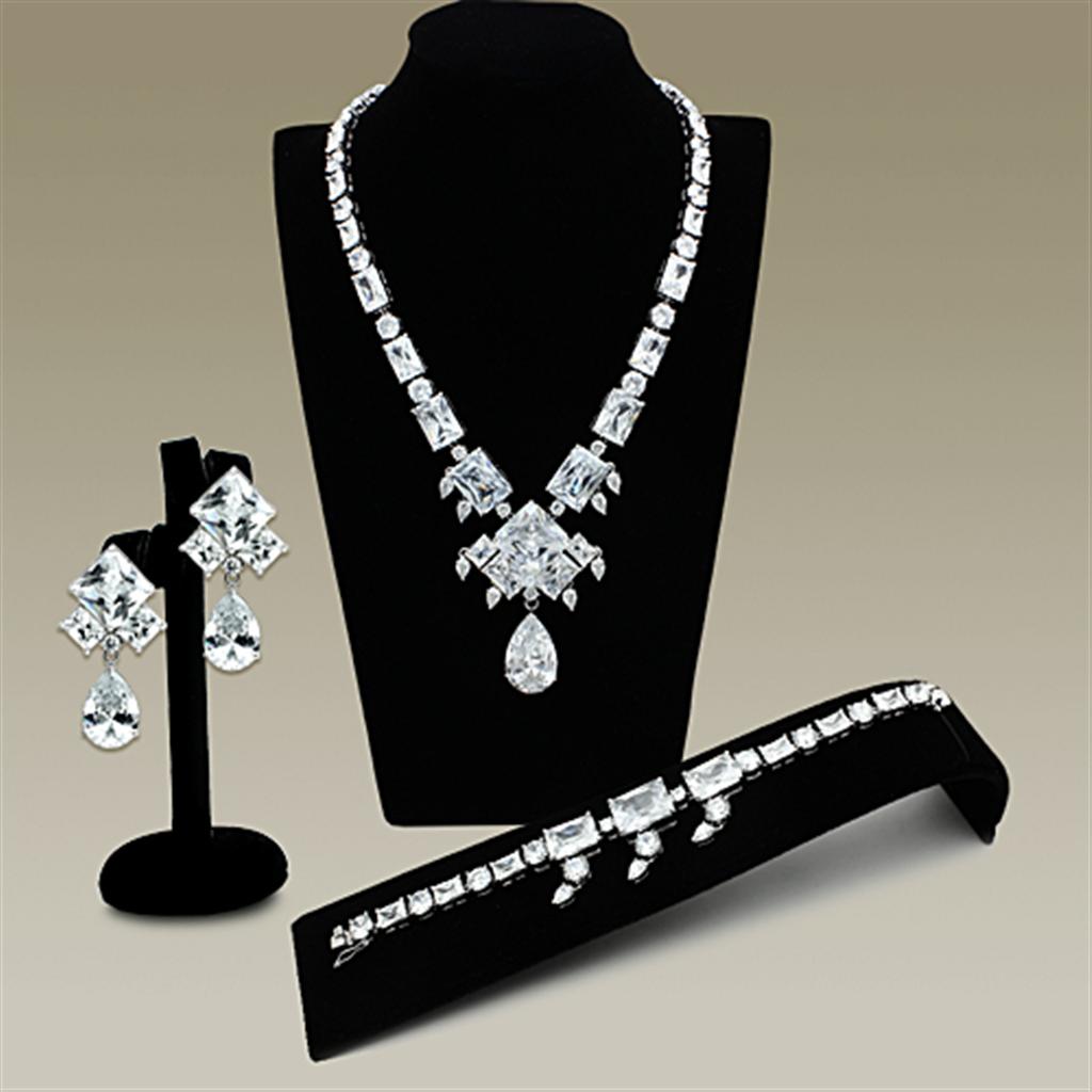 MALO2353 - Rhodium Brass Jewelry Sets with AAA Grade CZ  in Clear
