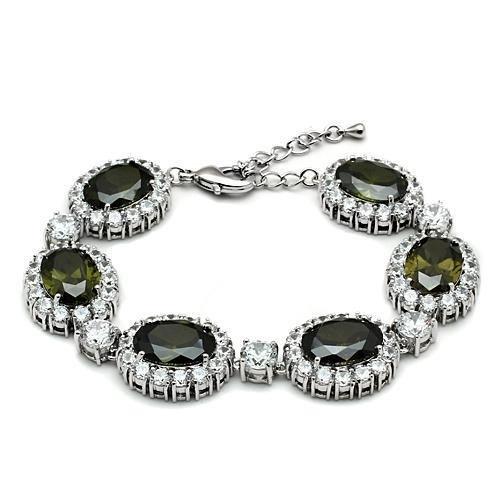 MALO2358 - Rhodium Brass Bracelet with AAA Grade CZ  in Olivine color