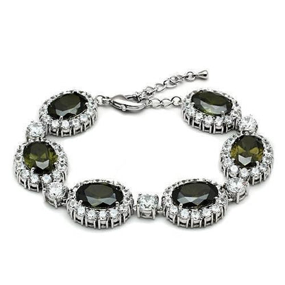 MALO2358 - Rhodium Brass Bracelet with AAA Grade CZ  in Olivine color