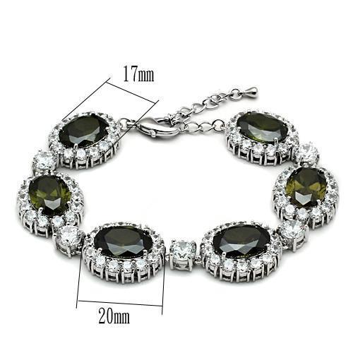 MALO2358 - Rhodium Brass Bracelet with AAA Grade CZ  in Olivine color