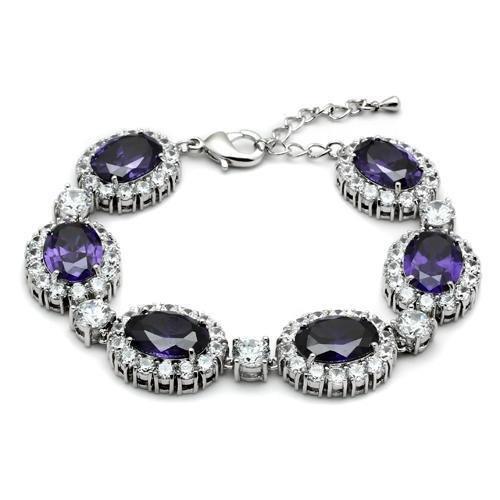 MALO2359 - Rhodium Brass Bracelet with AAA Grade CZ  in Amethyst