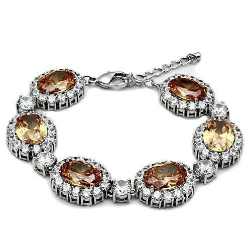 MALO2360 - Rhodium Brass Bracelet with AAA Grade CZ  in Champagne