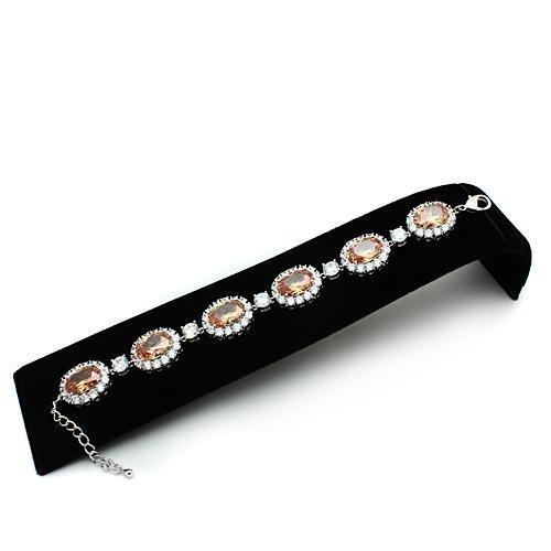 MALO2360 - Rhodium Brass Bracelet with AAA Grade CZ  in Champagne