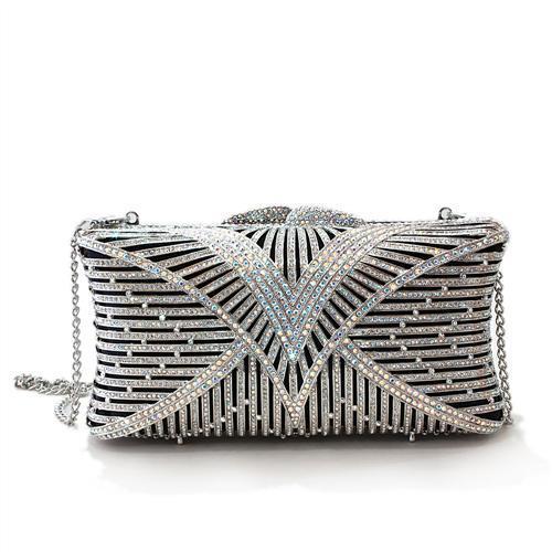 MALO2362 - Imitation Rhodium White Metal Clutch with Top Grade Crystal  in White