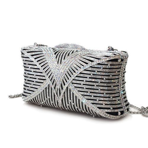 MALO2362 - Imitation Rhodium White Metal Clutch with Top Grade Crystal  in White