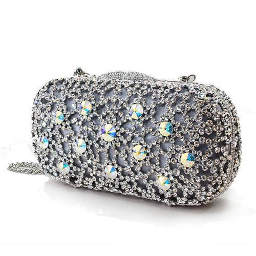 MALO2364 - Imitation Rhodium White Metal Clutch with Top Grade Crystal  in White