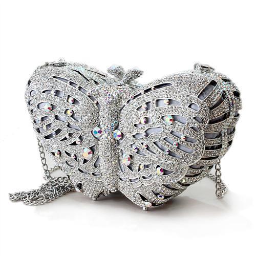 MALO2366 - Imitation Rhodium White Metal Clutch with Top Grade Crystal  in White