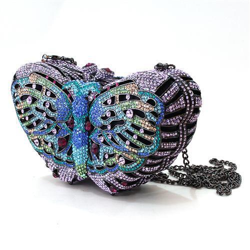 MALO2367 - Ruthenium White Metal Clutch with Top Grade Crystal  in Multi Color