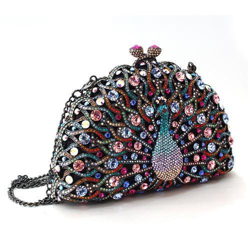 MALO2370 - Ruthenium White Metal Clutch with Top Grade Crystal  in Multi Color