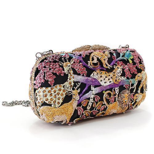 MALO2373 - Gold White Metal Clutch with Top Grade Crystal  in Multi Color