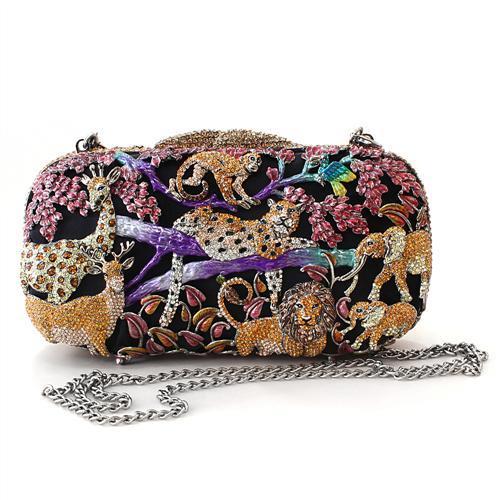 MALO2373 - Gold White Metal Clutch with Top Grade Crystal  in Multi Color