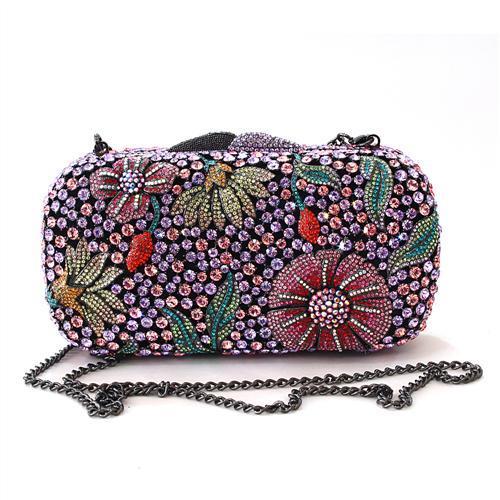 MALO2374 - Ruthenium White Metal Clutch with Top Grade Crystal  in Multi Color