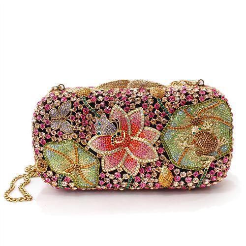 MALO2375 - Ancientry Gold White Metal Clutch with Top Grade Crystal  in Multi Color
