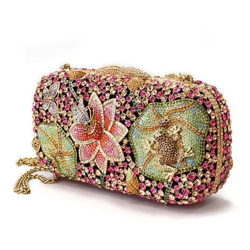 MALO2375 - Ancientry Gold White Metal Clutch with Top Grade Crystal  in Multi Color