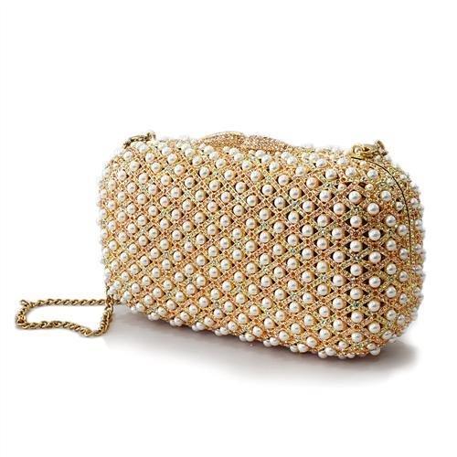 MALO2377 - Gold White Metal Clutch with Top Grade Crystal  in Multi Color