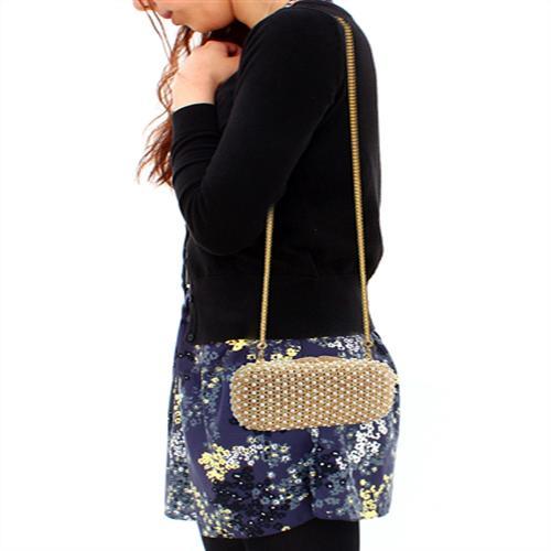 MALO2377 - Gold White Metal Clutch with Top Grade Crystal  in Multi Color
